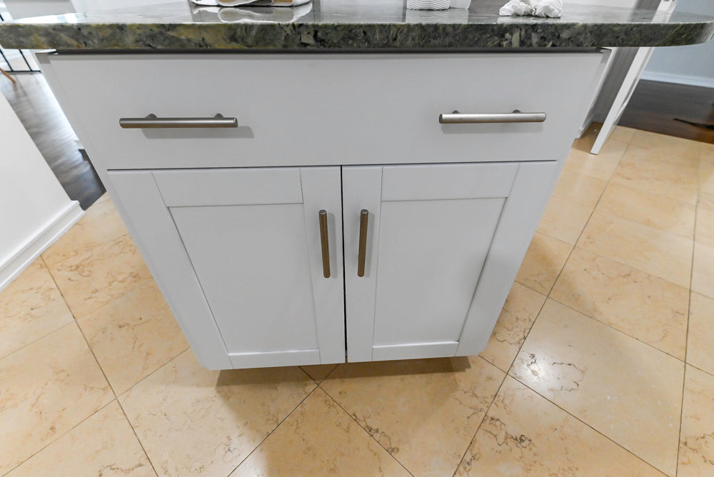 Heritage Transitional White Kitchen with Island and Stainless Steel Appliances