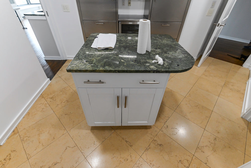 Heritage Transitional White Kitchen with Island and Stainless Steel Appliances