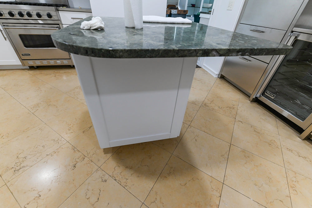 Heritage Transitional White Kitchen with Island and Stainless Steel Appliances