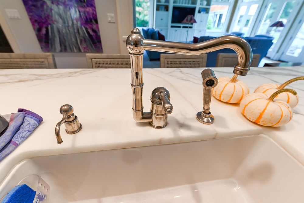 Pristine Premier: Traditional White Kitchen with Marble Island & Appliances