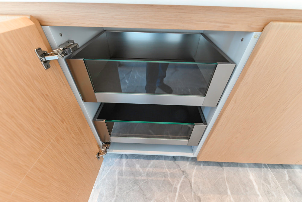 Aran Cucine Modern Glossy White Kitchen with Island, Marble Countertops & Miele Appliances