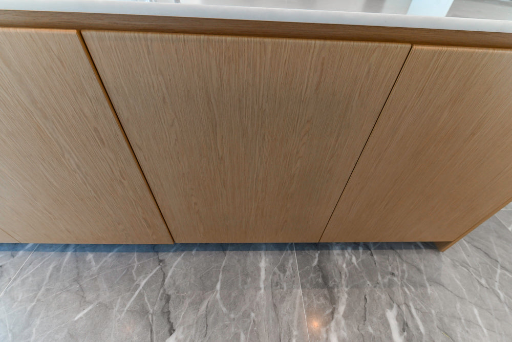 Aran Cucine Modern Glossy White Kitchen with Island, Marble Countertops & Miele Appliances