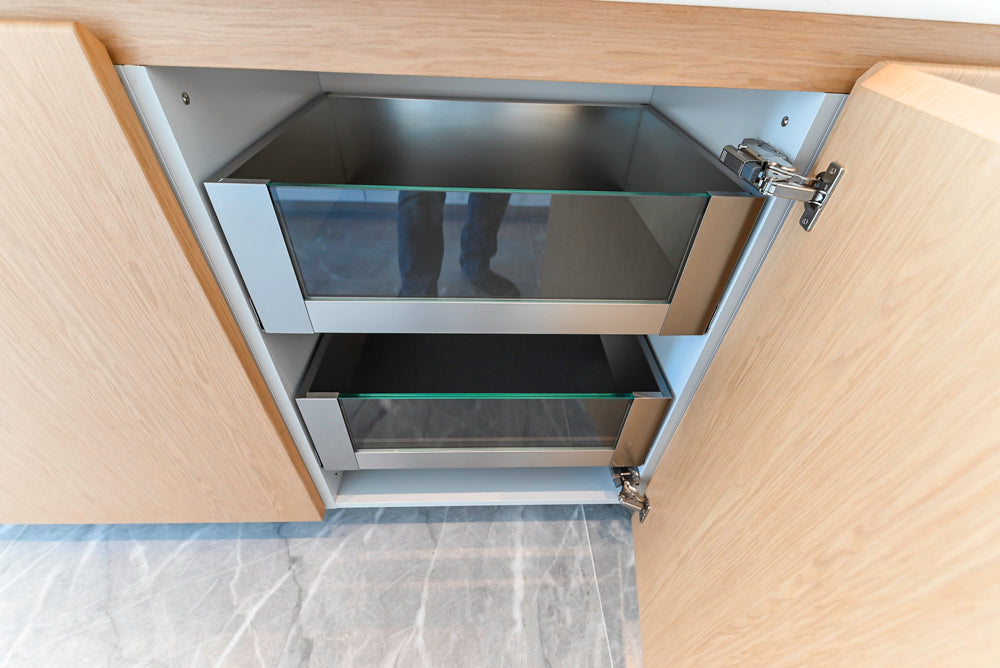 Aran Cucine Modern Glossy White Kitchen with Island, Marble Countertops & Miele Appliances