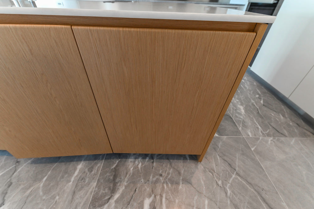 Aran Cucine Modern Glossy White Kitchen with Island, Marble Countertops & Miele Appliances