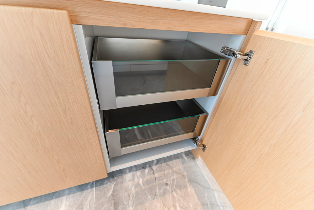 Aran Cucine Modern Glossy White Kitchen with Island, Marble Countertops & Miele Appliances