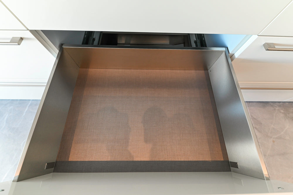 Aran Cucine Modern Glossy White Kitchen with Island, Marble Countertops & Miele Appliances