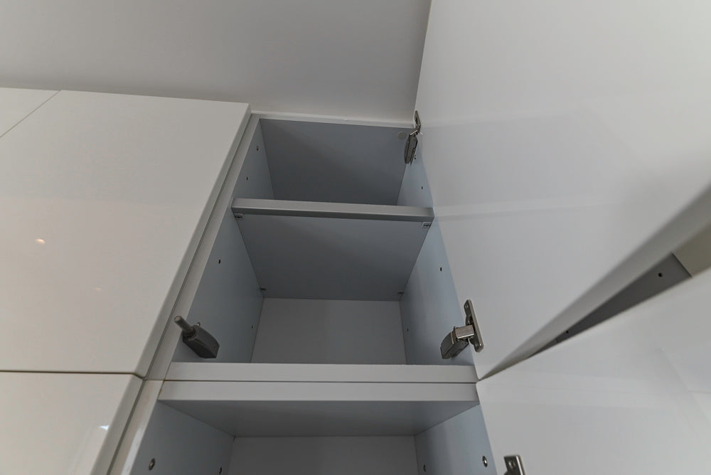 Aran Cucine Modern Glossy White Kitchen with Island, Marble Countertops & Miele Appliances