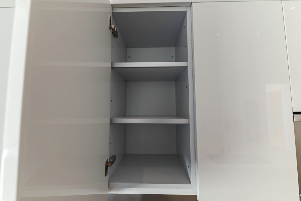 Aran Cucine Modern Glossy White Kitchen with Island, Marble Countertops & Miele Appliances