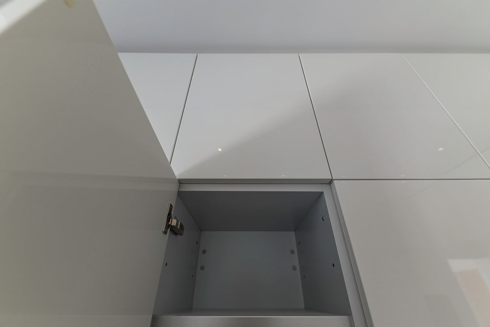 Aran Cucine Modern Glossy White Kitchen with Island, Marble Countertops & Miele Appliances