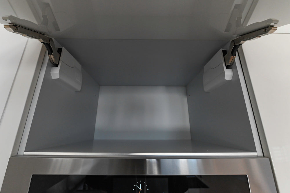 Aran Cucine Modern Glossy White Kitchen with Island, Marble Countertops & Miele Appliances