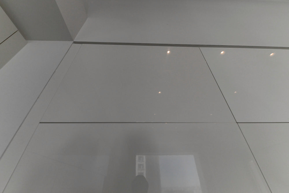 Aran Cucine Modern Glossy White Kitchen with Island, Marble Countertops & Miele Appliances