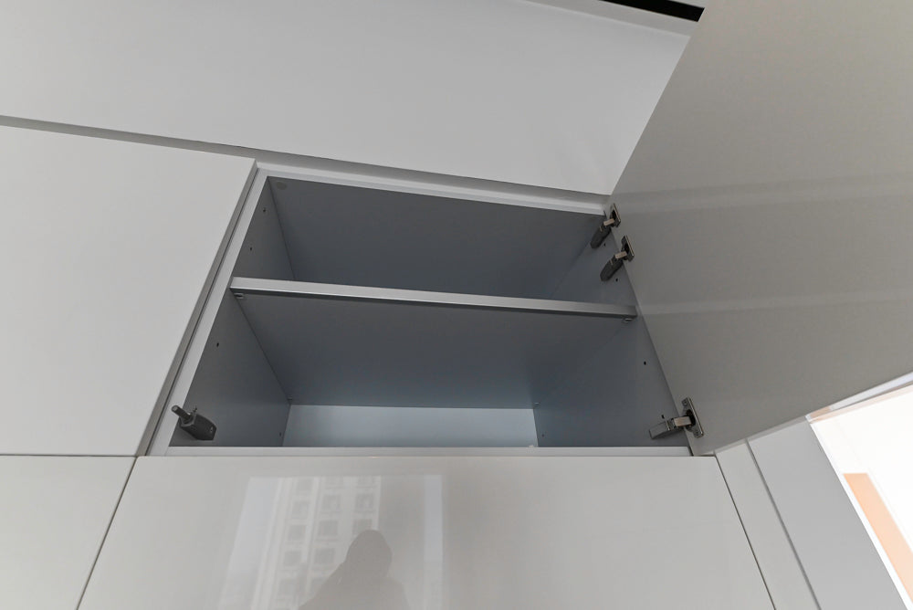 Aran Cucine Modern Glossy White Kitchen with Island, Marble Countertops & Miele Appliances