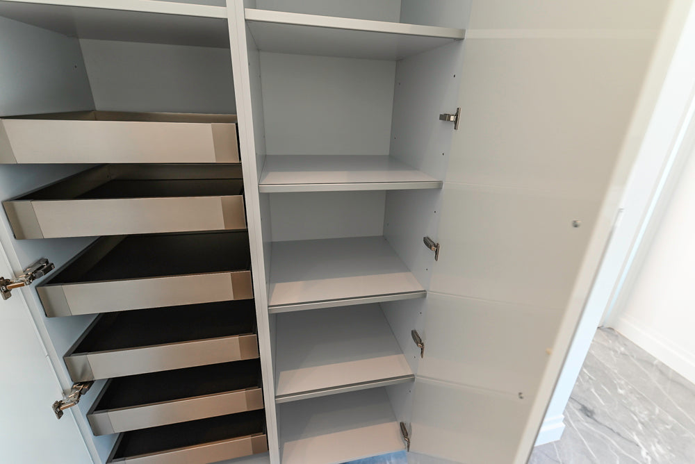 Aran Cucine Modern Glossy White Kitchen with Island, Marble Countertops & Miele Appliances