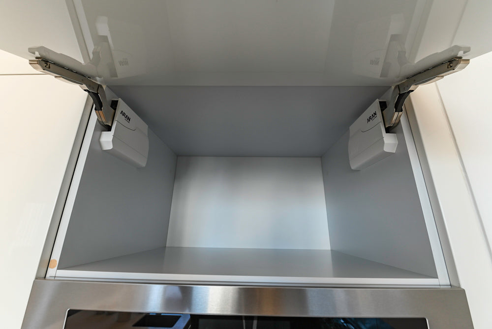 Aran Cucine Modern Glossy White Kitchen with Island, Marble Countertops & Miele Appliances