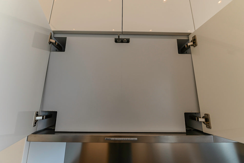 Aran Cucine Modern Glossy White Kitchen with Island, Marble Countertops & Miele Appliances