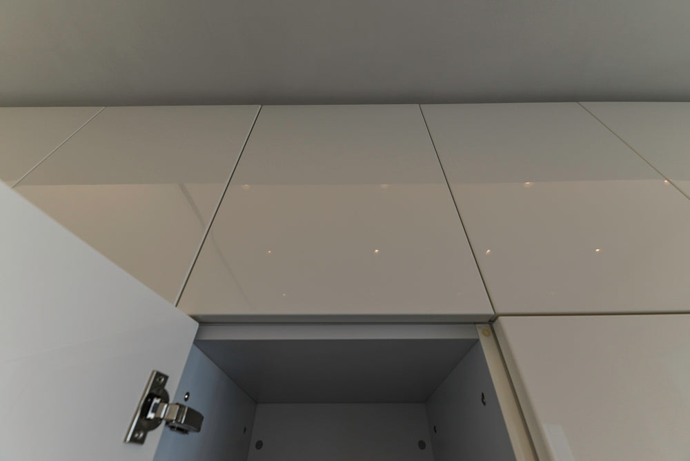 Aran Cucine Modern Glossy White Kitchen with Island, Marble Countertops & Miele Appliances