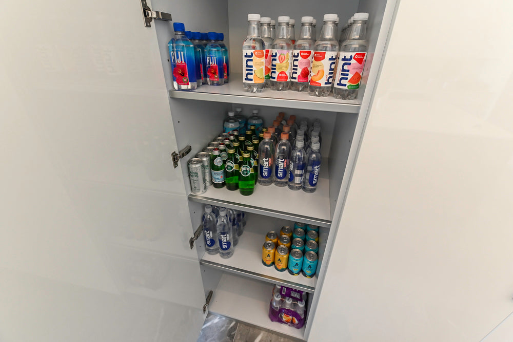 Aran Cucine Modern Glossy White Kitchen with Island, Marble Countertops & Miele Appliances