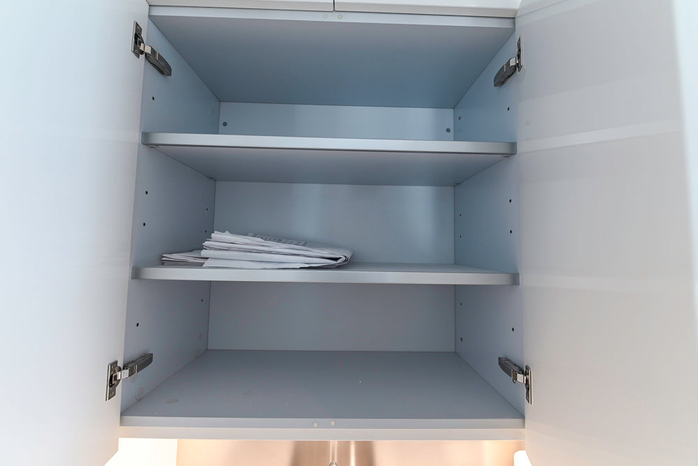 Modern Glossy White Wet Bar with Marble Countertops