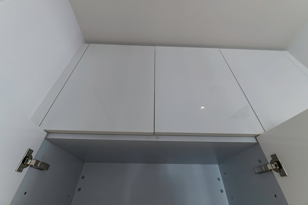 Modern Glossy White Wet Bar with Marble Countertops