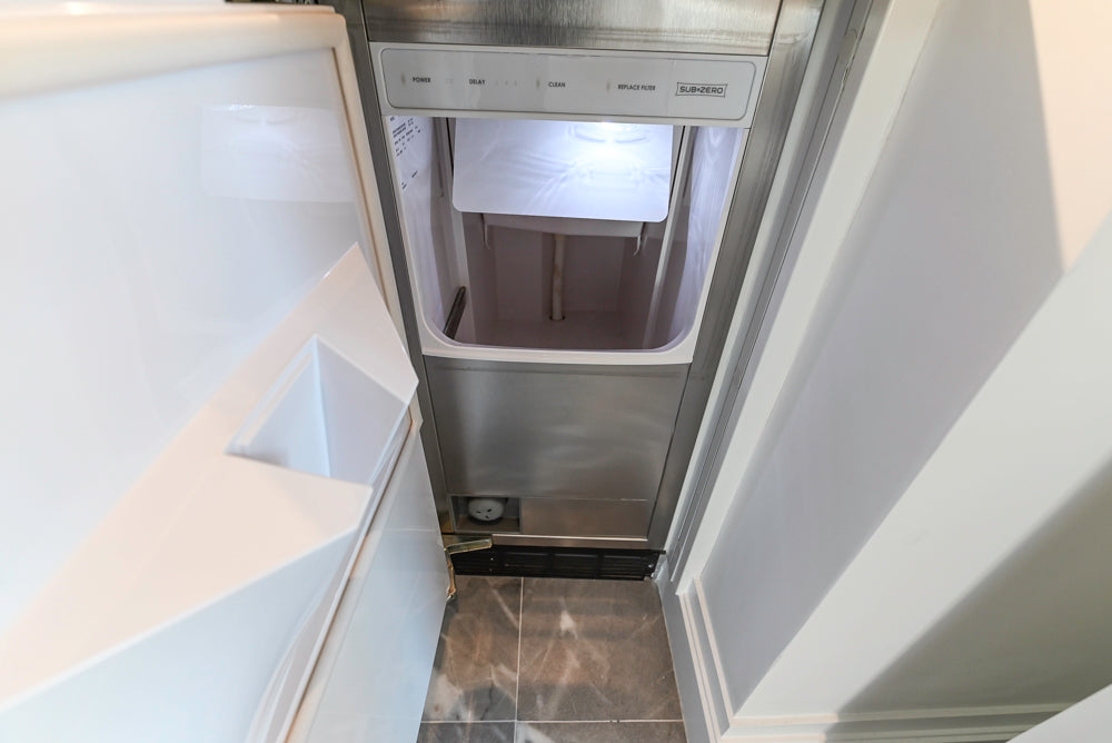 Modern Glossy White Wet Bar with Marble Countertops