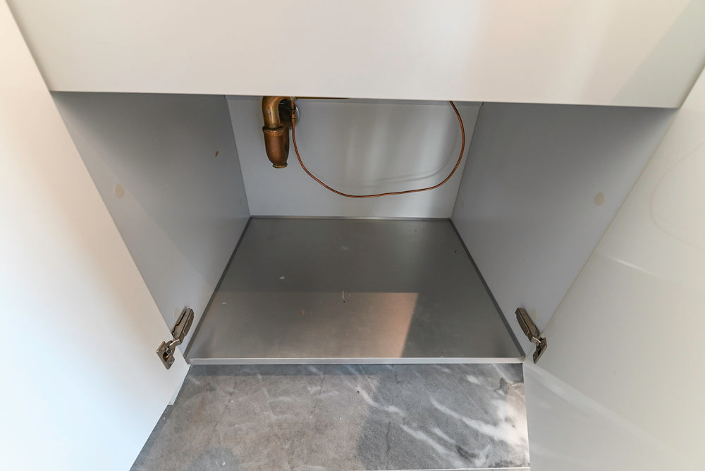 Modern Glossy White Wet Bar with Marble Countertops