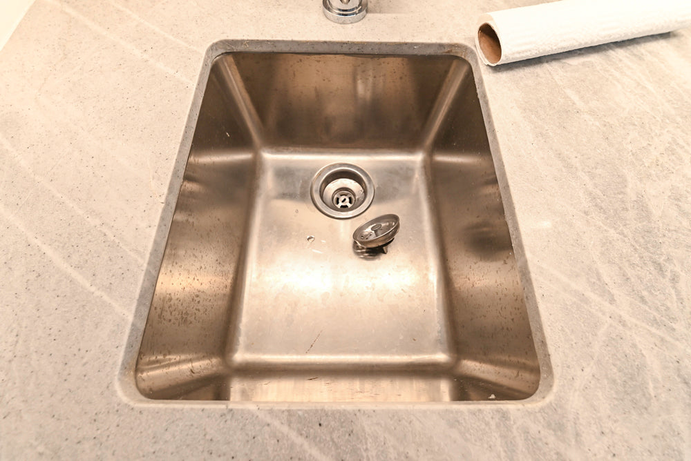 Modern Glossy White Wet Bar with Marble Countertops