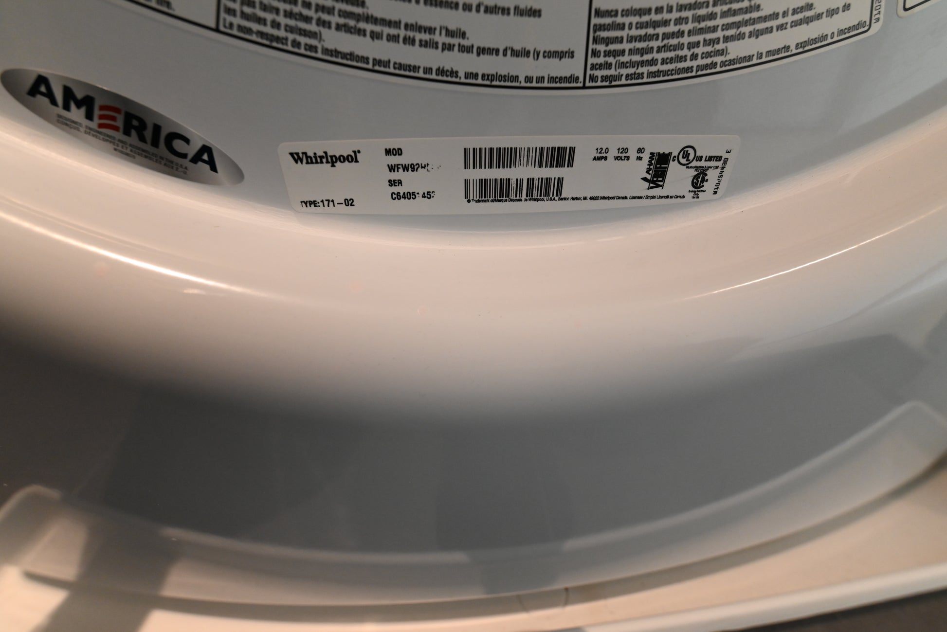 Whirlpool WFW95HEDW 27" White Front Load Washer