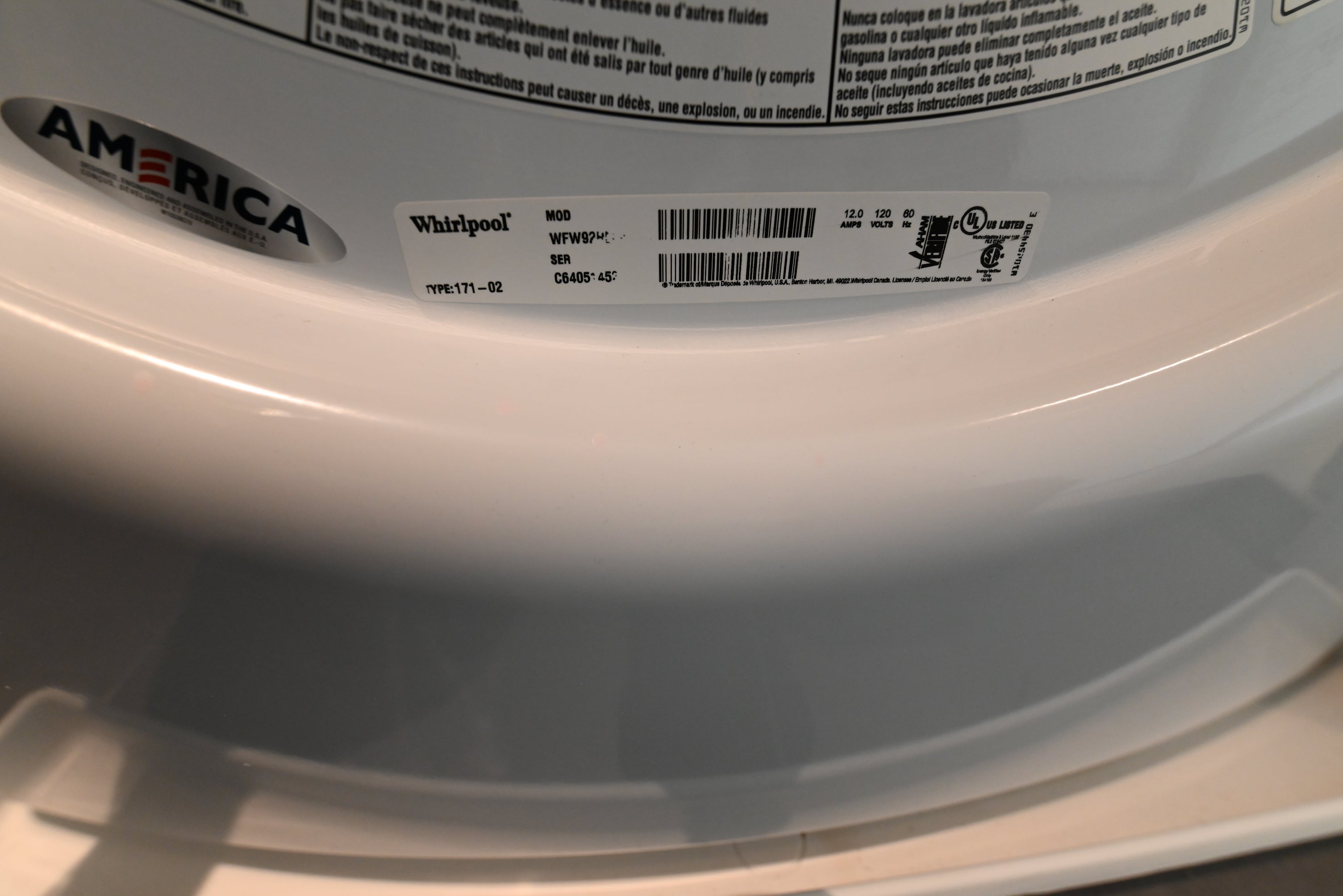 Whirlpool WFW95HEDW 27" White Front Load Washer