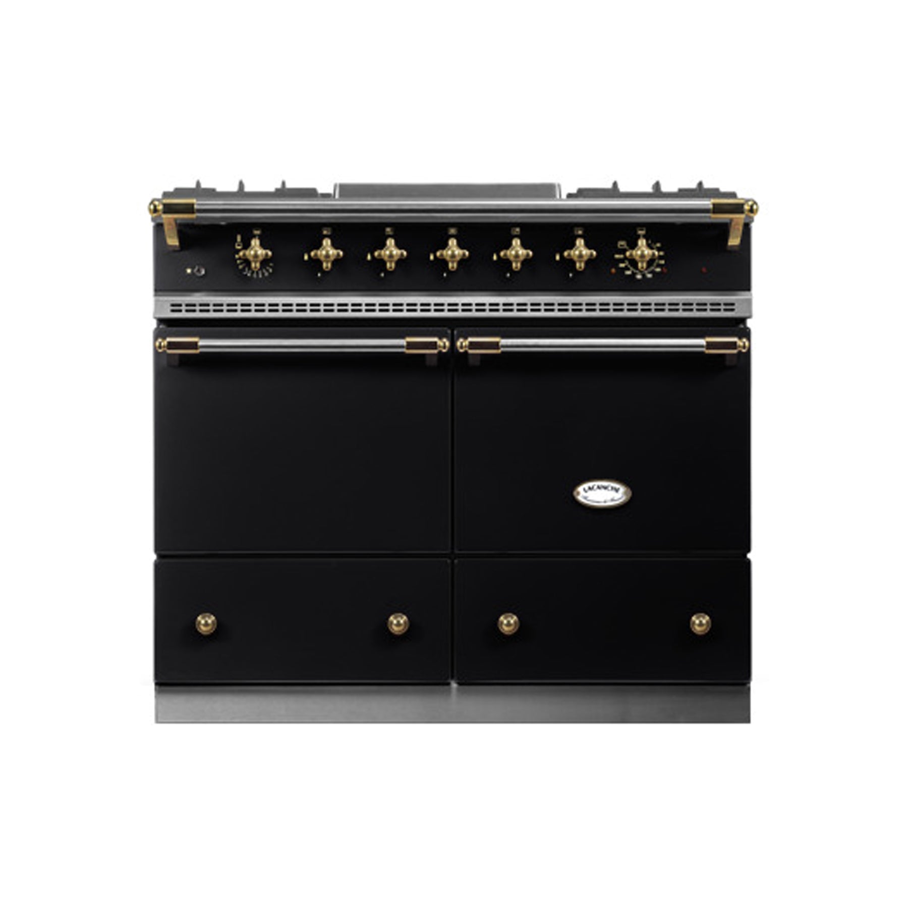 Lacanche Cluny LG1052GE 39 3/8" Black Dual Fuel Range with Brass Gold Accent Hardware