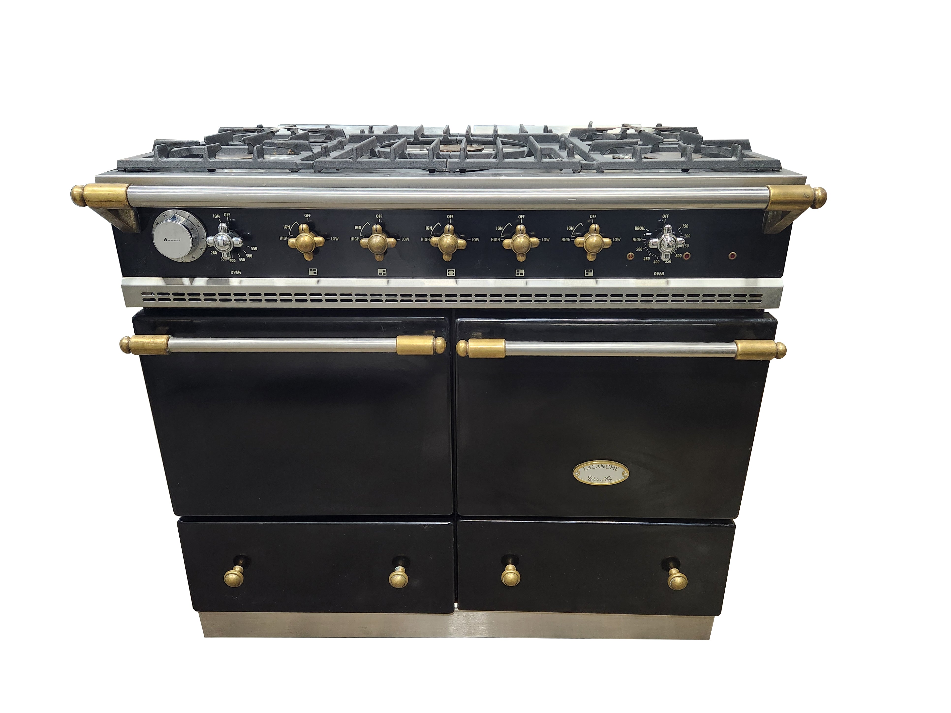 Lacanche Cluny LG1052GE 39 3/8" Black Dual Fuel Range with Brass Gold Accent Hardware