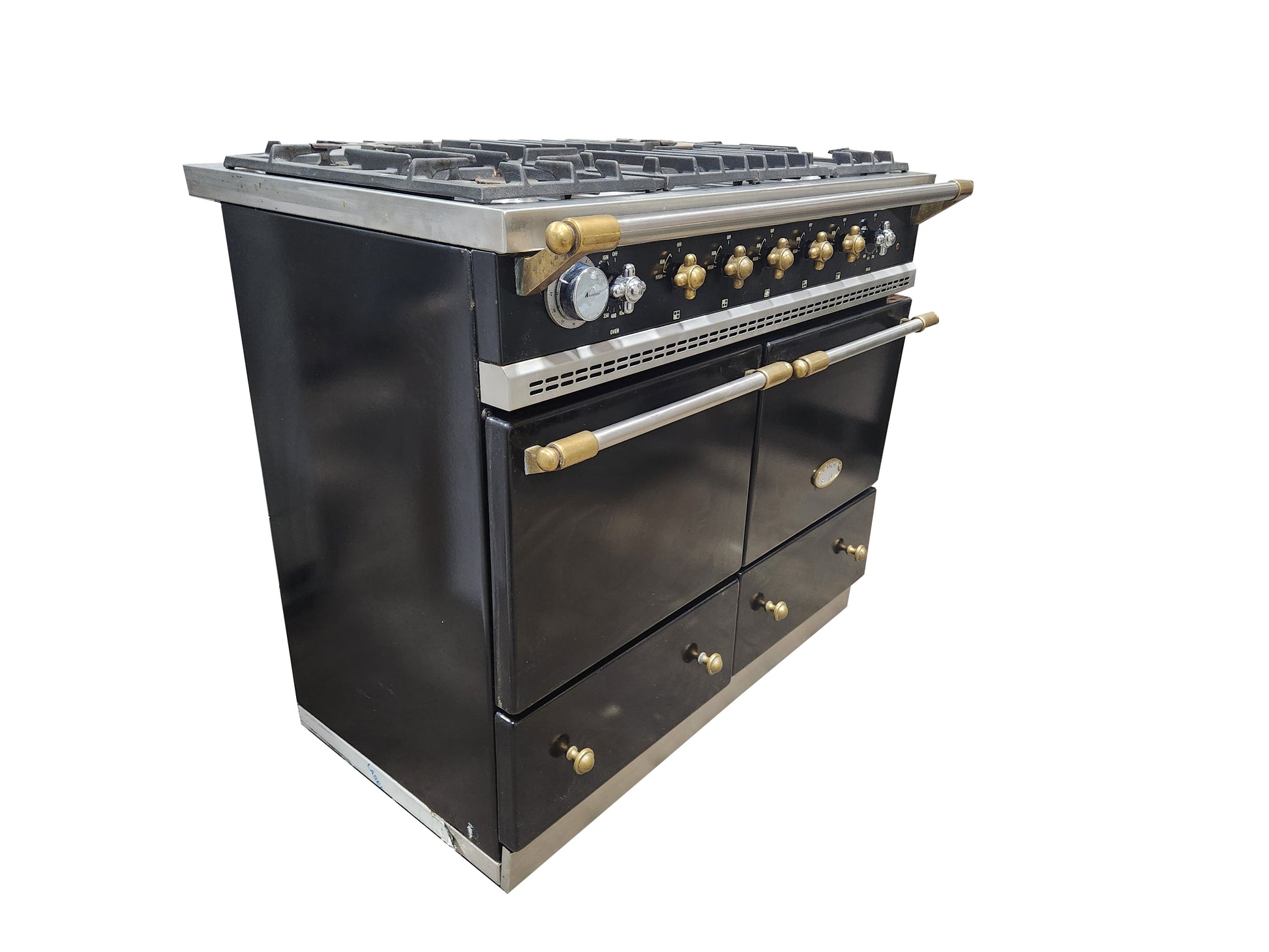 Lacanche Cluny LG1052GE 39 3/8" Black Dual Fuel Range with Brass Gold Accent Hardware