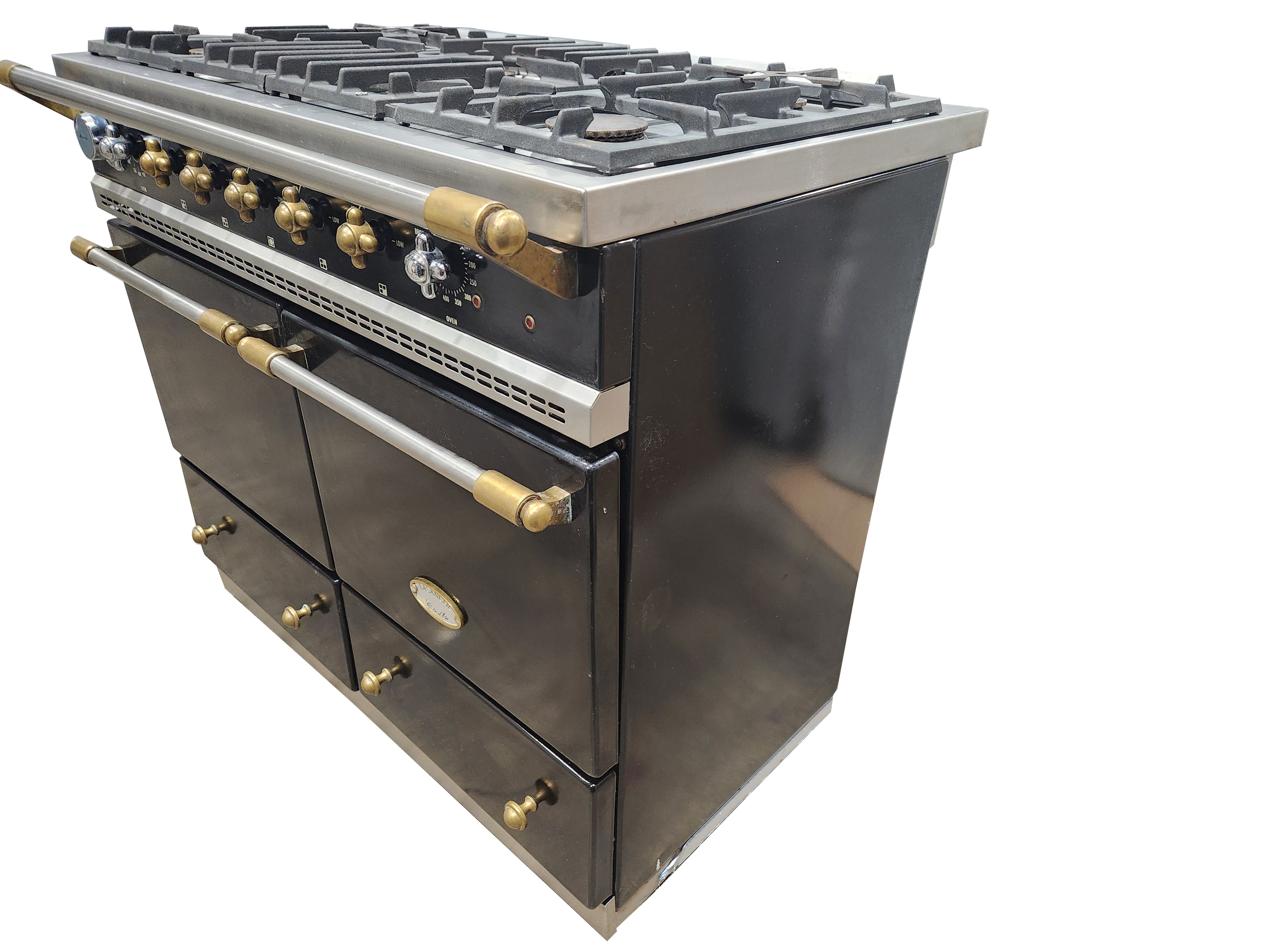 Lacanche Cluny LG1052GE 39 3/8" Black Dual Fuel Range with Brass Gold Accent Hardware