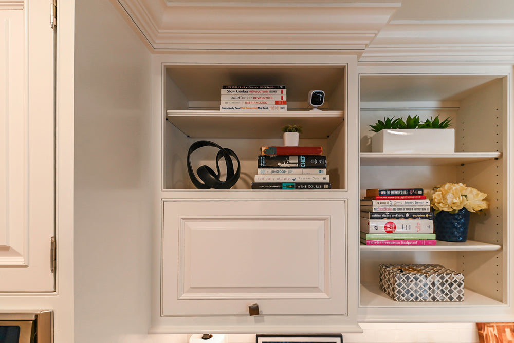 Traditional White Kitchen with Island, Appliances and Marble Countertops