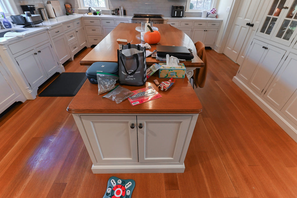 Traditional Large White Kitchen with Island, Desk Area & Appliances