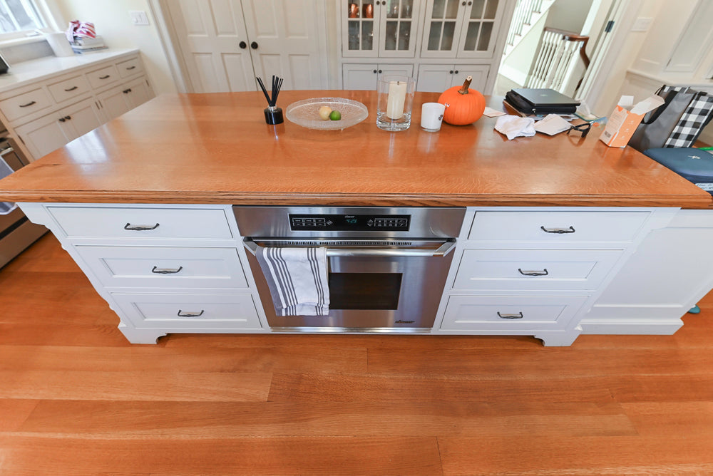 Traditional Large White Kitchen with Island, Desk Area & Appliances