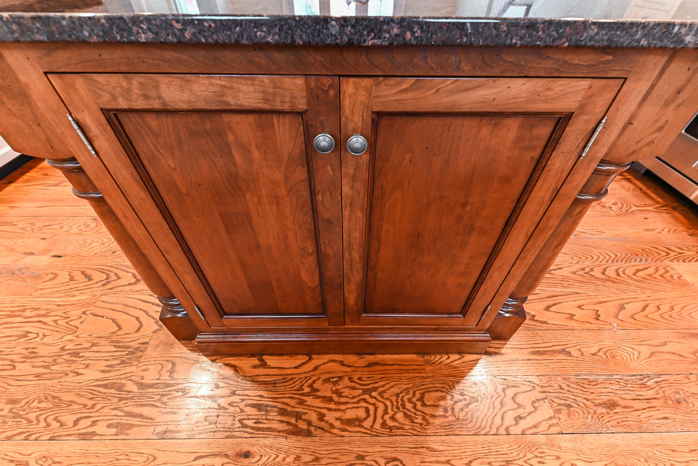 Traditional White Kitchen with Chestnut Brown Island, Desk Area & Appliances
