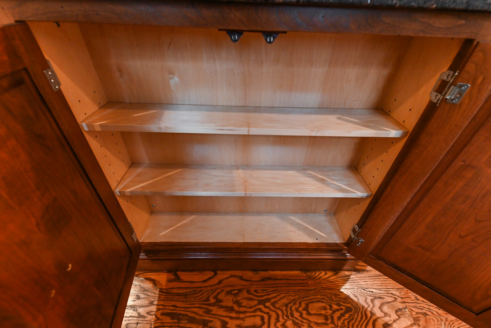 Traditional White Kitchen with Chestnut Brown Island, Desk Area & Appliances
