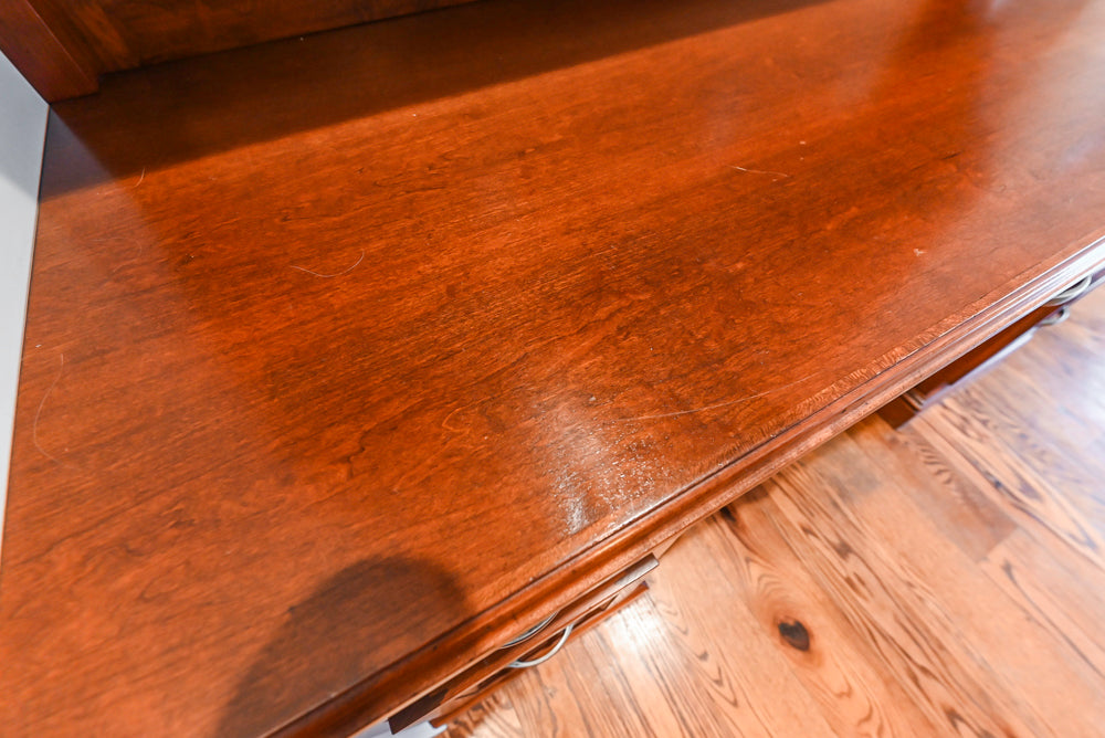 Traditional White Kitchen with Chestnut Brown Island, Desk Area & Appliances