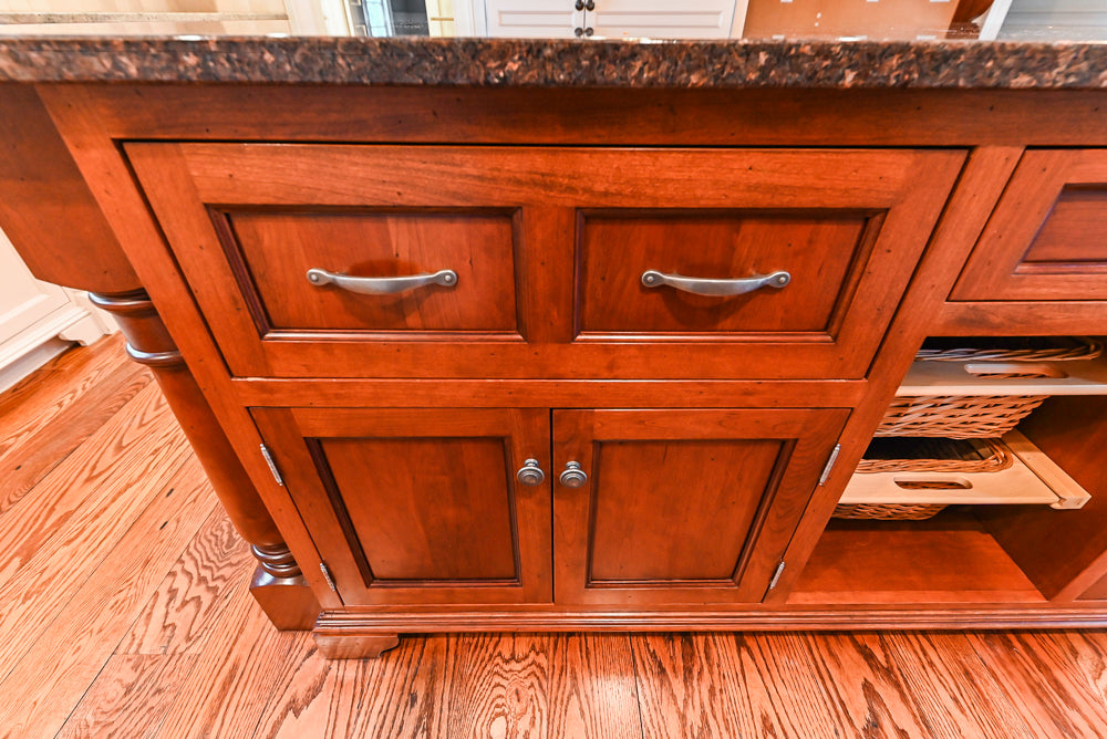 Traditional White Kitchen with Chestnut Brown Island, Desk Area & Appliances