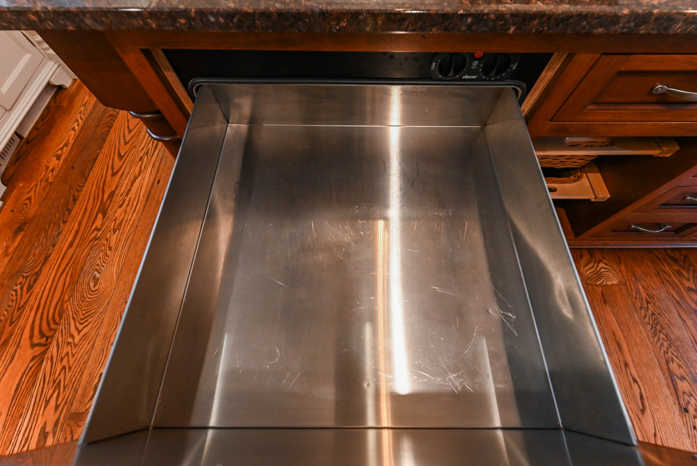 Traditional White Kitchen with Chestnut Brown Island, Desk Area & Appliances