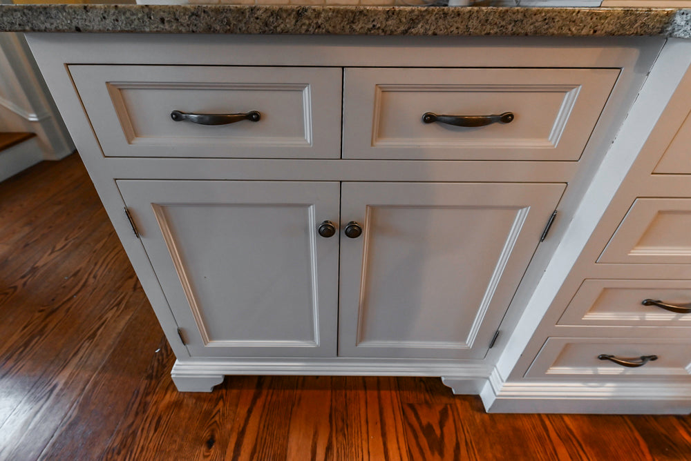 Traditional White Kitchen with Chestnut Brown Island, Desk Area & Appliances