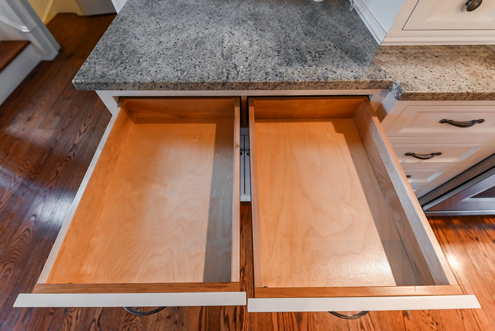 Traditional White Kitchen with Chestnut Brown Island, Desk Area & Appliances