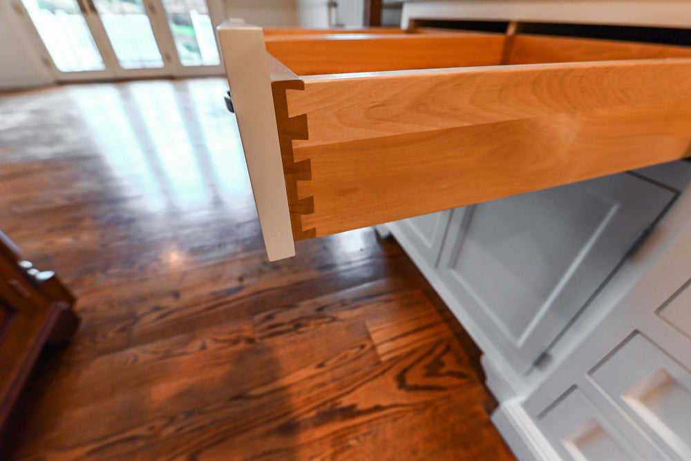 Traditional White Kitchen with Chestnut Brown Island, Desk Area & Appliances