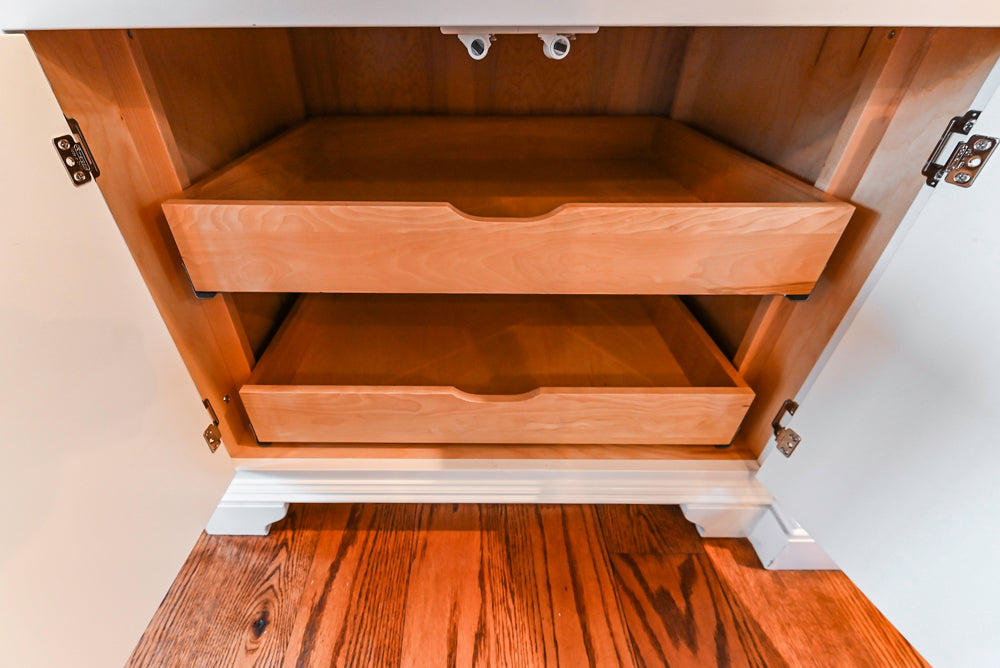 Traditional White Kitchen with Chestnut Brown Island, Desk Area & Appliances