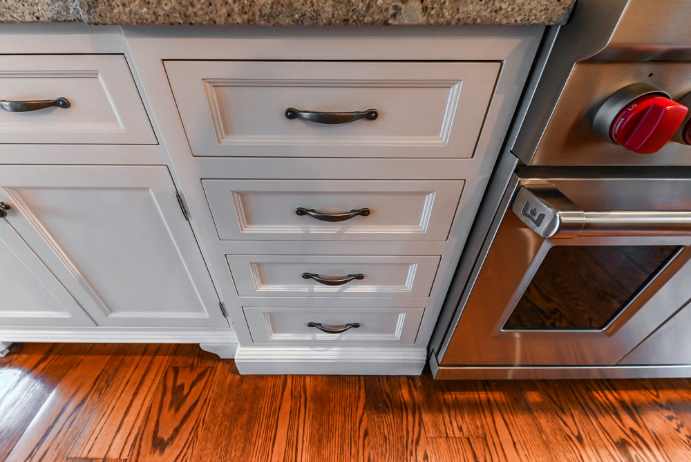 Traditional White Kitchen with Chestnut Brown Island, Desk Area & Appliances