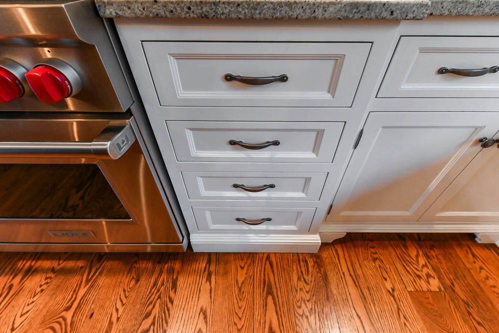 Traditional White Kitchen with Chestnut Brown Island, Desk Area & Appliances