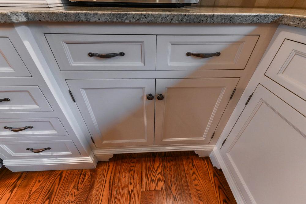 Traditional White Kitchen with Chestnut Brown Island, Desk Area & Appliances