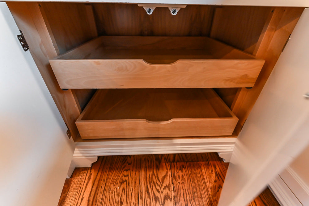 Traditional White Kitchen with Chestnut Brown Island, Desk Area & Appliances