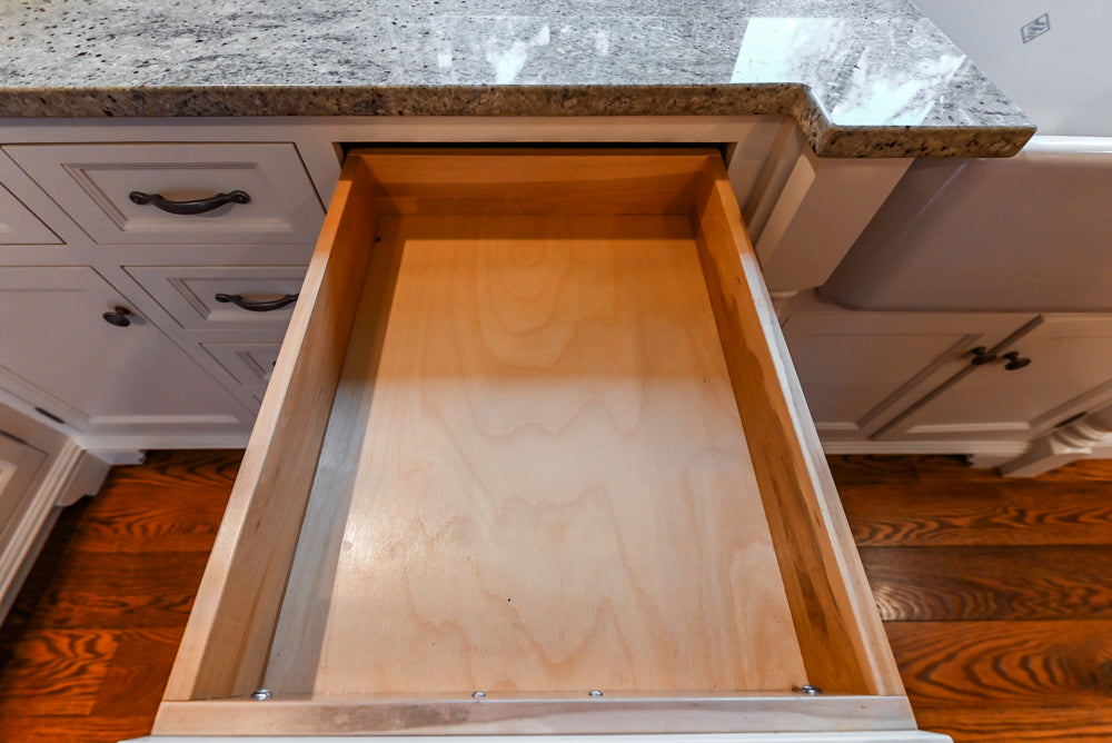 Traditional White Kitchen with Chestnut Brown Island, Desk Area & Appliances