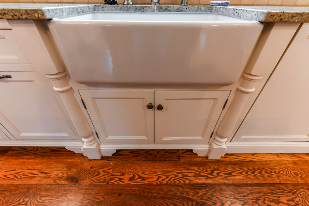 Traditional White Kitchen with Chestnut Brown Island, Desk Area & Appliances